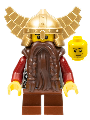 Fantasy Era - Dwarf, Dark Brown Beard, Metallic Gold Helmet with Wings, Dark Red Arms, Smirk and Stubble Beard – ЗАМЪЦИ