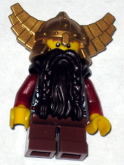 Fantasy Era - Dwarf, Dark Brown Beard, Metallic Gold Helmet with Wings, Dark Red Arms, Vertical Cheek Lines – ЗАМЪЦИ