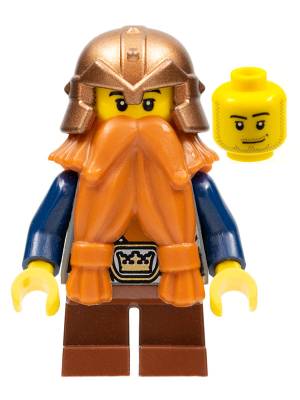 Fantasy Era - Dwarf, Dark Orange Beard, Copper Helmet with Studded Bands, Dark Blue Arms, Smirk and Stubble Beard – ЗАМЪЦИ