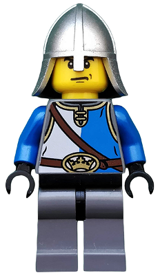 Castle - King's Knight Blue and White with Chest Strap and Crown Belt, Helmet with Neck Protector, Angry Eyebrows and Scowl – ЗАМЪЦИ
