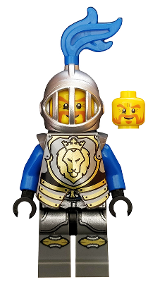 Castle - King's Knight Armor with Lion Head with Crown, Helmet with Fixed Grille, Blue Plume – ЗАМЪЦИ