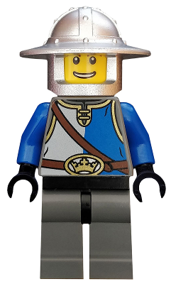 Castle - King's Knight Blue and White with Chest Strap and Crown Belt, Helmet with Broad Brim, Open Grin – ЗАМЪЦИ