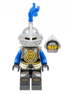 Castle - King's Knight Armor with Lion Head with Crown, Helmet with Pointed Visor, Blue Plume, Angry Face – ЗАМЪЦИ