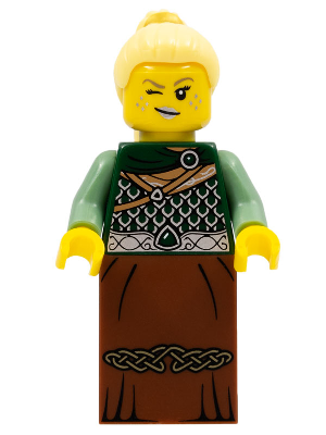 Warrior - Female with Scale Mail, Reddish Brown Skirt, Bright Light Yellow Hair, Silver Lips – КОЛЕКЦИОНЕРСКИ МИНИФИГУРКИ