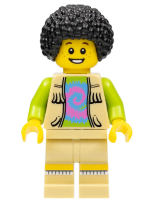 Musician - Male, Vest with Fringe over Lime Top with Pink and Blue Swirl, Black Bushy Hair – КОЛЕКЦИОНЕРСКИ МИНИФИГУРКИ