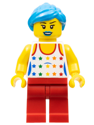 Musician - Female, White Top with Rainbow Stars, Red Legs, Dark Azure Ponytail and Swept Sideways Fringe, Blue Lips – КОЛЕКЦИОНЕРСКИ МИНИФИГУРКИ