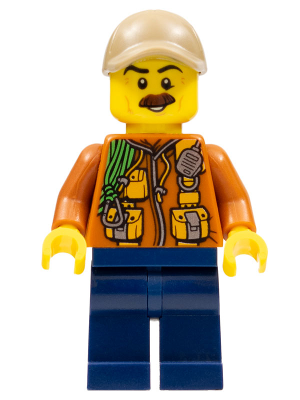 City Jungle Explorer - Dark Orange Jacket with Pouches, Dark Blue Legs, Dark Tan Cap with Hole, Reddish Brown Moustache – КОЛЕКЦИОНЕРСКИ МИНИФИГУРКИ