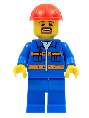 Blue Jacket with Pockets and Orange Stripes, Blue Legs, Red Construction Helmet, Brown Moustache and Goatee – ГРАДСКИ