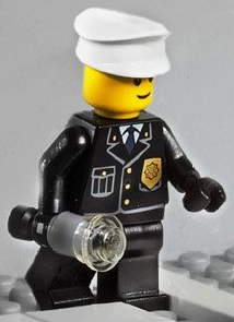 Police - City Suit with Blue Tie and Badge, Black Legs, White Hat - with Light-Up Flashlight – ГРАДСКИ