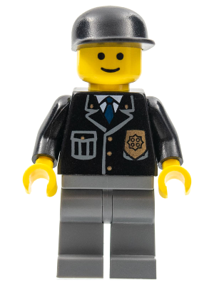 Police - City Suit with Blue Tie and Badge, Dark Bluish Gray Legs, Black Cap – ГРАДСКИ