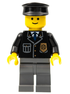 Police - City Suit with Blue Tie and Badge, Dark Bluish Gray Legs, Black Hat – ГРАДСКИ