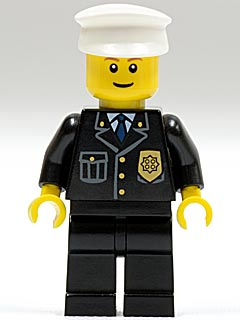 Police - City Suit with Blue Tie and Badge, Black Legs, White Hat, Brown Eyebrows, Thin Grin – ГРАДСКИ