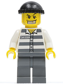 Police - Jail Prisoner 50380 Prison Stripes, Dark Bluish Gray Legs, Black Knit Cap, Gold Tooth – ГРАДСКИ
