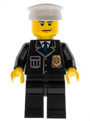 Police - City Suit with Blue Tie and Badge, Black Legs, Scowl, White Hat – ГРАДСКИ