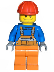 Overalls with Safety Stripe Orange, Orange Legs, Red Construction Helmet, Straight Smile – ГРАДСКИ