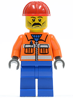Construction Worker - Orange Zipper, Safety Stripes, Orange Arms, Blue Legs, Red Construction Helmet, Stubble – ГРАДСКИ