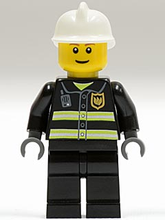 Fire - Reflective Stripes, Black Legs, White Fire Helmet, Brown Eyebrows, Thin Grin – ГРАДСКИ