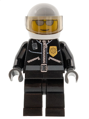 Police - City Leather Jacket with Gold Badge, White Helmet, Trans-Brown Visor, Silver Sunglasses – ГРАДСКИ