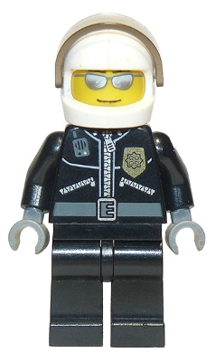 Police - City Leather Jacket with Gold Badge and 'POLICE' on Back, White Helmet, Trans-Brown Visor, Silver Sunglasses – ГРАДСКИ