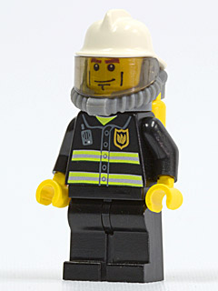 Fire - Reflective Stripes, Black Legs, White Fire Helmet, Breathing Neck Gear with Air Tanks, Yellow Hands – ГРАДСКИ