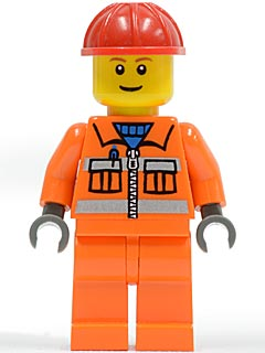 Construction Worker - Orange Zipper, Safety Stripes, Orange Arms, Orange Legs, Red Construction Helmet, Brown Eyebrows, Thin Grin – ГРАДСКИ