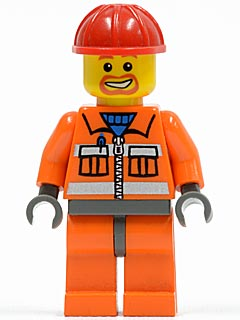 Construction Worker - Orange Zipper, Safety Stripes, Orange Arms, Orange Legs, Dark Bluish Gray Hips, Red Construction Helmet – ГРАДСКИ