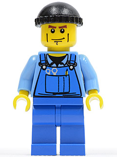 Overalls with Tools in Pocket Blue, Black Knit Cap, Cheek Lines – ГРАДСКИ