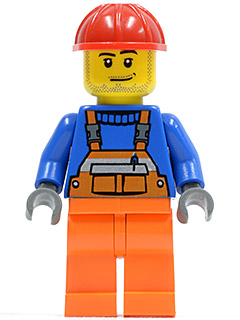 Overalls with Safety Stripe Orange, Orange Legs, Red Construction Helmet, Smirk and Stubble Beard – ГРАДСКИ