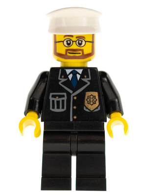 Police - City Suit with Blue Tie and Badge, Black Legs, White Hat, Beard and Glasses – ГРАДСКИ