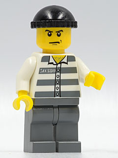 Police - Jail Prisoner 50380 Prison Stripes, Dark Bluish Gray Legs, Black Knit Cap, Angry Eyebrows and Scowl – ГРАДСКИ