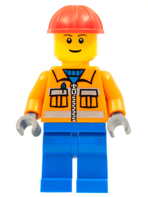 Construction Worker - Orange Zipper, Safety Stripes, Orange Arms, Blue Legs, Red Construction Helmet – ГРАДСКИ