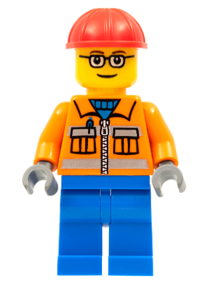 Construction Worker - Orange Zipper, Safety Stripes, Orange Arms, Blue Legs, Red Construction Helmet, Brown Eyebrows, Glasses – ГРАДСКИ