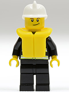 Fire - Reflective Stripes, Black Legs, White Fire Helmet, Crooked Smile, Life Jacket – ГРАДСКИ