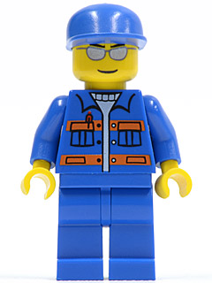 Blue Jacket with Pockets and Orange Stripes, Blue Legs, Blue Cap, Silver Sunglasses, Eyebrows and Thin Grin – ГРАДСКИ