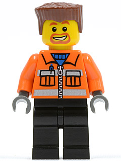 Construction Worker - Orange Zipper, Safety Stripes, Orange Arms, Black Legs, Reddish Brown Flat Top Hair, Beard Around Mouth – ГРАДСКИ