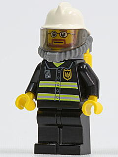 Fire - Reflective Stripes, Black Legs, White Fire Helmet, Breathing Neck Gear with Air Tanks, Yellow Hands, Beard and Glasses – ГРАДСКИ