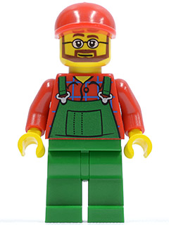 Overalls Farmer Green, Red Short Bill Cap, Beard and Glasses – ГРАДСКИ