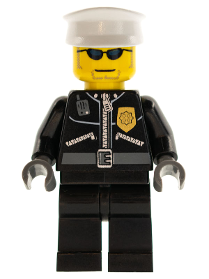 Police - City Leather Jacket with Gold Badge, White Hat, Dark Blue Sunglasses – ГРАДСКИ