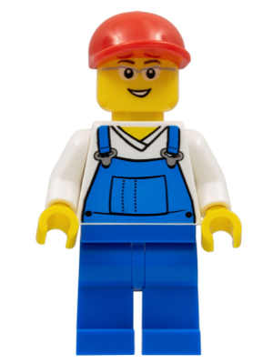 Overalls Blue over V-Neck Shirt, Blue Legs, Red Short Bill Cap, Glasses – ГРАДСКИ