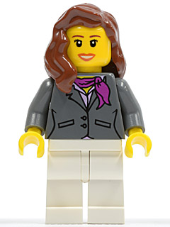 Dark Bluish Gray Jacket with Magenta Scarf, White Legs, Reddish Brown Female Hair over Shoulder – ГРАДСКИ