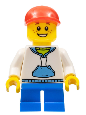 Child - Boy, White Hoodie with Medium Blue Pocket, Blue Short Legs, Red Cap, Freckles – ГРАДСКИ