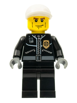 Police - City Leather Jacket with Gold Badge, White Short Bill Cap, Vertical Cheek Lines – ГРАДСКИ