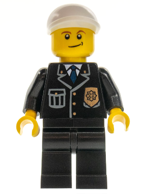 Police - City Suit with Blue Tie and Badge, Black Legs, White Short Bill Cap, Crooked Smile – ГРАДСКИ