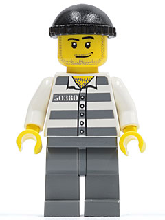 Police - Jail Prisoner 50380 Prison Stripes, Dark Bluish Gray Legs, Black Knit Cap, Smirk and Stubble Beard – ГРАДСКИ