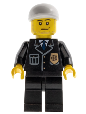 Police - City Suit with Blue Tie and Badge, Black Legs, White Short Bill Cap, Smirk and Stubble Beard – ГРАДСКИ