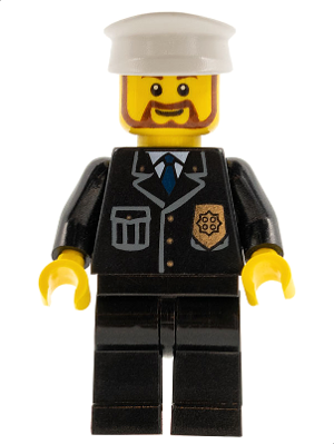 Police - City Suit with Blue Tie and Badge, Black Legs, White Hat, Brown Beard Rounded – ГРАДСКИ