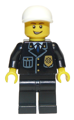 Police - City Suit with Blue Tie and Badge, Black Legs, White Short Bill Cap, Open Grin – ГРАДСКИ
