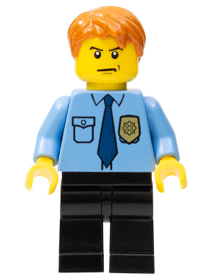 Police - City Shirt with Dark Blue Tie and Gold Badge, Black Legs, Dark Orange Short Tousled Hair – ГРАДСКИ