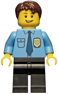 Police - City Shirt with Dark Blue Tie and Gold Badge, Black Legs, Dark Brown Short Tousled Hair – ГРАДСКИ