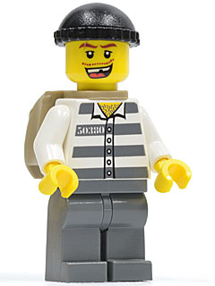 Police - Jail Prisoner 50380 Prison Stripes, Dark Bluish Gray Legs, Black Knit Cap, Missing Tooth, Backpack – ГРАДСКИ